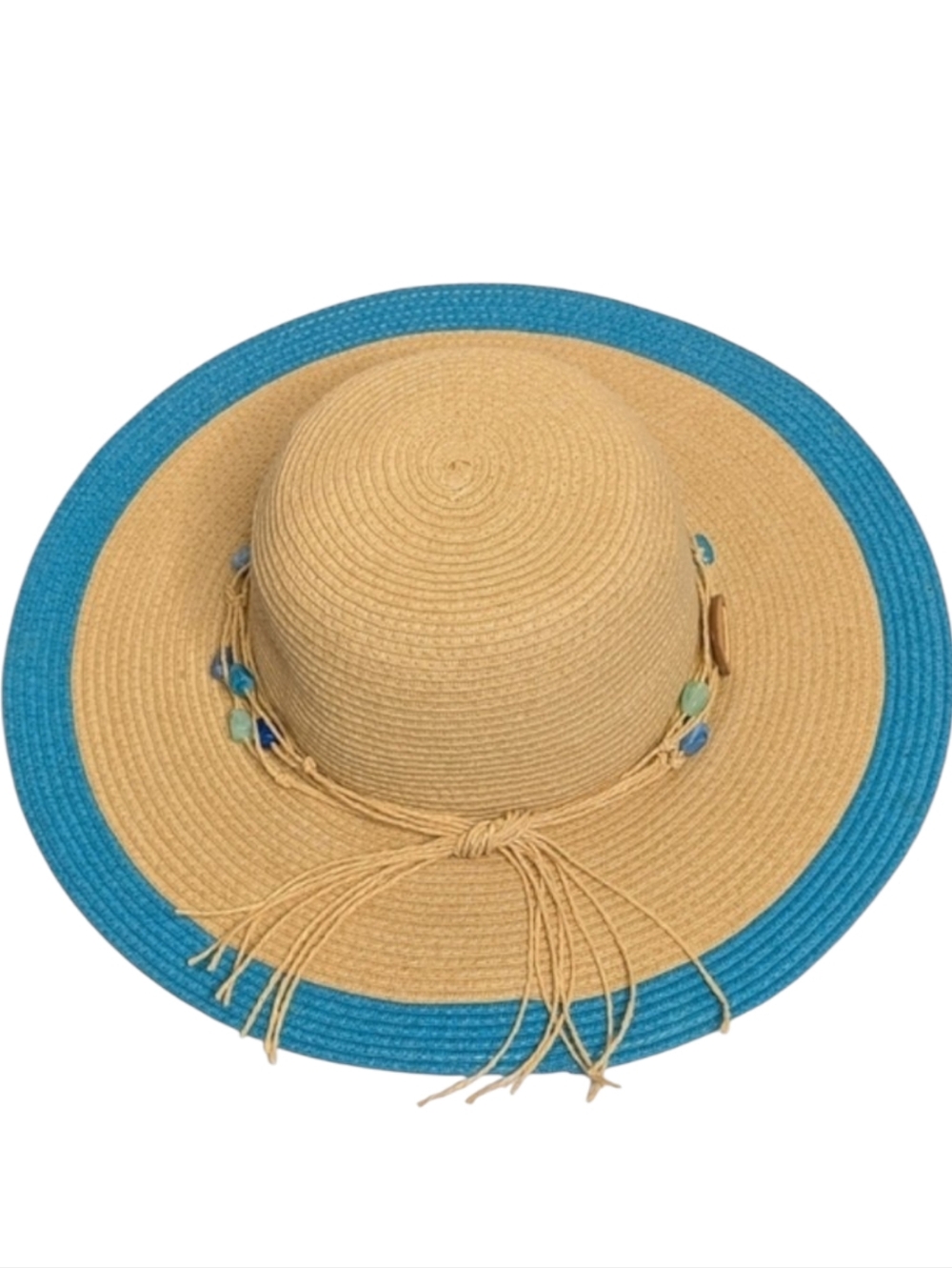 Panama Jack Natural Straw Sun Hat with Turquoise Trim